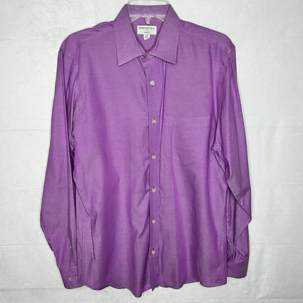 Banana Republic Purple Button-Down Slim Fit Shirt Sz M 15-15.5